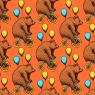 Sketch bear on a bike in vintage style