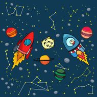 Space rockets with planets and stars