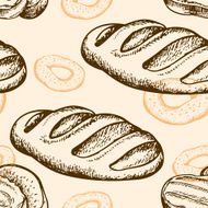 Seamless pattern with bagel and baguette