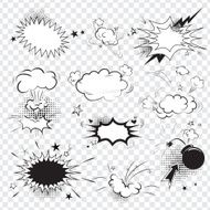 Blank text comic black speech bubbles in pop art style N3