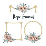 Set of Simple Rope Frames on white background with flowers