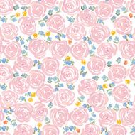 hand drawn watercolor roses and cute little flowers seamless pattern N10