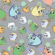 Seamless pattern with tea pots and cups