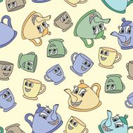 Seamless pattern with tea pots and cups N2