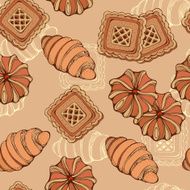 pattern of croissant cookies and vairous bakery