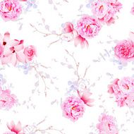 Spring magnolia and peonies seamless vector print