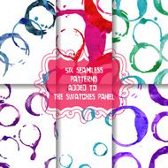 Set of seamless patterns with watercolor stains