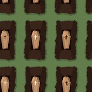 Top view of cemetery seamless pattern coffins Vector illustrat