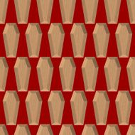 Coffins seamless pattern on a red background Wooden coffin