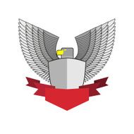 White Hawk with shield and red Ribbon Bird
