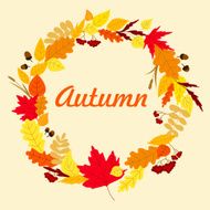 Autumnal leaves wreath with acorns