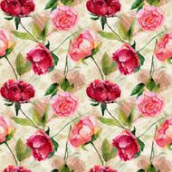 Seamless pattern with red pink peonies leaves N3