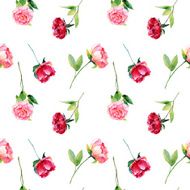 Seamless pattern with red pink peonies leaves N4