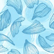 Hand drawn vector seamless pattern - rose petals Blue background