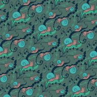 Wallpaper pattern of happy snails on plants
