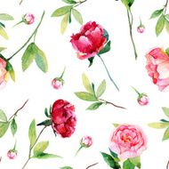 Seamless pattern with red pink peonies leaves N5