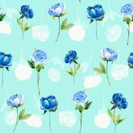 Seamless pattern with blue peonies leaves N4
