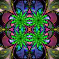 Pattern from fractal Flowers Green blue and purple palette F