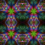 Multicolored symmetrical pattern in stained-glass window style