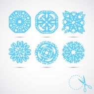 Set of 6 vector snowflakes with scratches on grey background