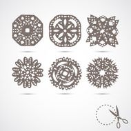 Set of 6 vector snowflakes with scratches on grey background N2