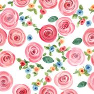 hand drawn watercolor roses and cute little flowers seamless pattern N11