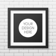 Realistic square black frame on the brick wall background