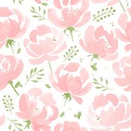Watercolor Peonies seamless fabric pattern Hand Drawn Vector Illustration N2