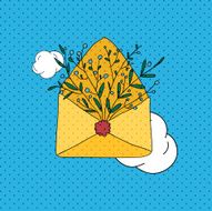 Mail Comics pop art style blank layout template with clouds