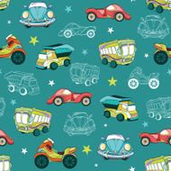 Vector Transportation Cars Trucks Motorcyles Seamless Pattern N2