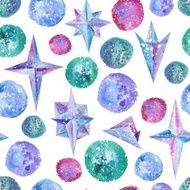 Watercolor Magic Pattern with Circles and Crystals