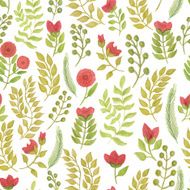 hand draw leaves and flowers seamless pattern