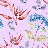 Seamless pattern with herbarium flowers and plants Watercolor illustration N3
