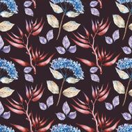 Seamless pattern with herbarium flowers and plants Watercolor illustration N4