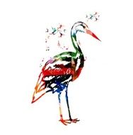 Colorful vector stork background with hummingbirds