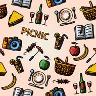 Color hand drawn picnic pattern Vector