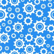 Many different types cogwheel white icons on blue background seamless