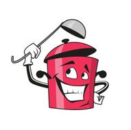 Cartoon saucepan character with ladle