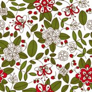 Strawberry fruits and plants seamless pattern