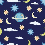 blue sky with planet and stars