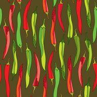 Seamless pattern with chili peppers in red and green
