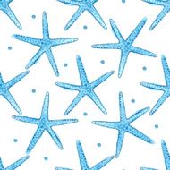 Blue sea stars background Watercolor seamless pattern