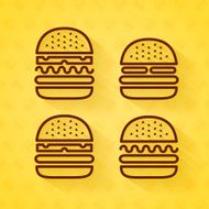 Burger icons on yellow background with burger pattern
