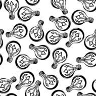 Vector seamless pattern with hand drawn light bulb and arrows