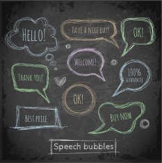 Sketchy speech and thought bubbles on chalkboard N5