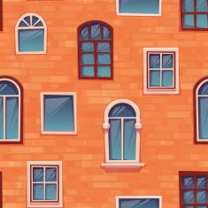 Seamless pattern background of wall with windows Vector illustration