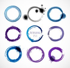 Grunge watercolor and ink blue circles