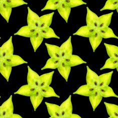 Watercolor seamless pattern with slice carambola star fruits