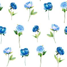 Seamless pattern with blue peonies leaves N3