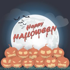 Halloween pumpkins on a background of the moon
